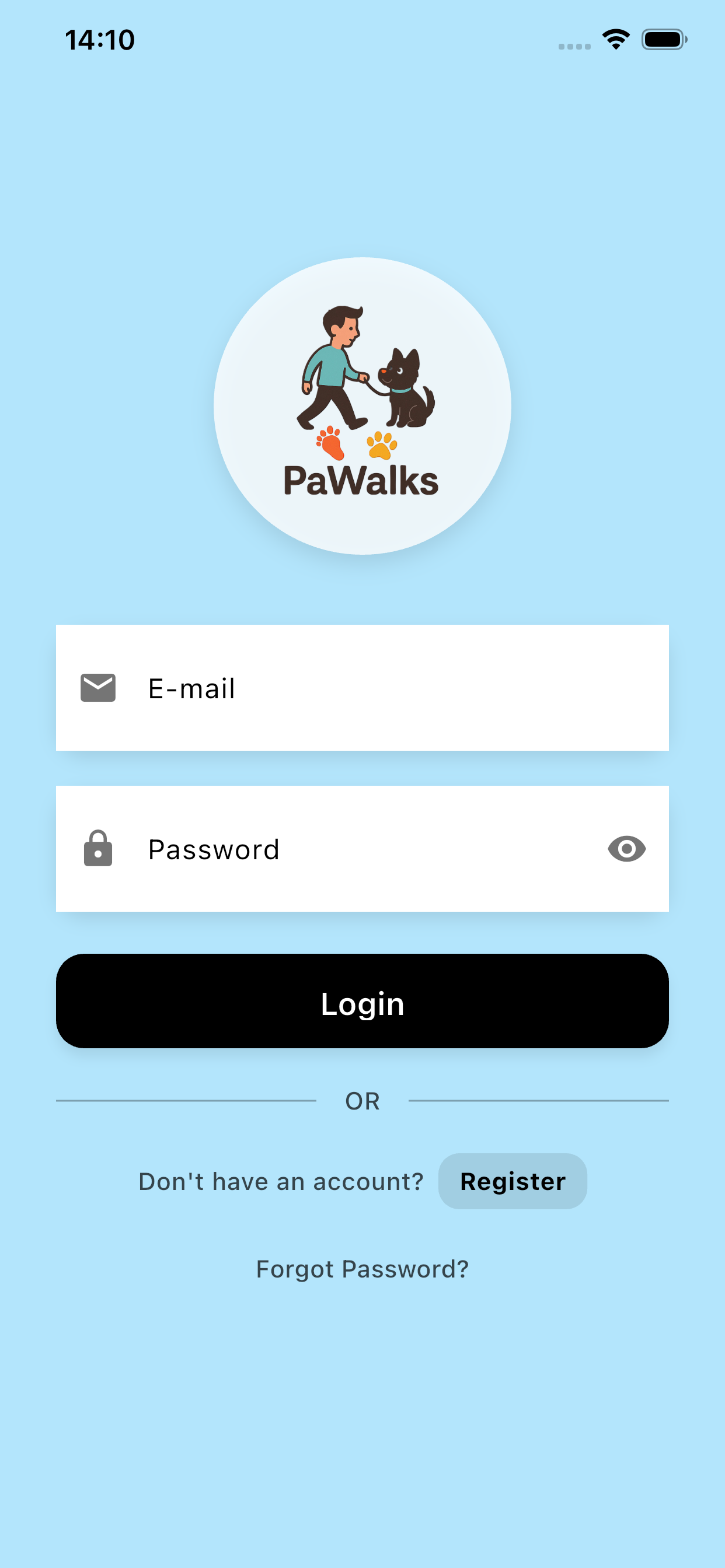 PaWalks - Login Screen